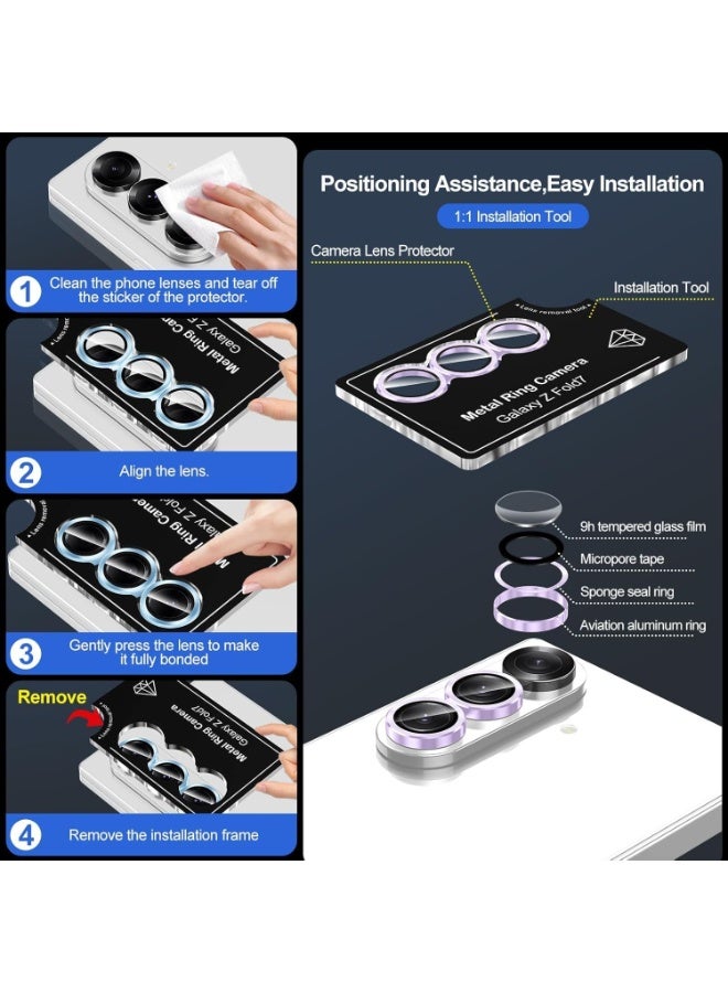 Muzz Camera Lens Protector for Samsung Galaxy Z Fold 7 5G,Shatterproof, Ultra-HD 9H Tempered Glass Camera Screen Protector Metal Ring Cover Film Samsung Galaxy Z Fold 7 2025 (Purple) - Image 3