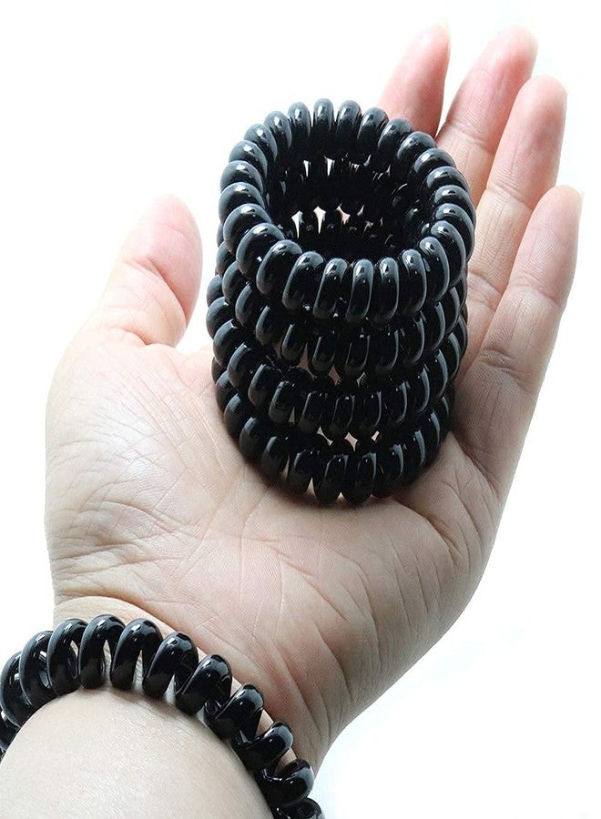 EPARTY إي بارتي - 6 قطع من ربطات الشعر الحلزونية السوداء، لا تترك أثراً، ربطات شعر مرنة، ربطات شعر لسلك الهاتف، ربطات شعر مقاومة للماء للنساء والفتيات، (لون أسود) - Image 2