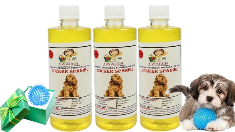 swacch Shampoo | Puppy Safe Shampoo | PH Balanced | Ditch to Itch for Cocker Spaniel Dog Shampoo 500ml Pack of 3 (Lemon) + Spike Ball Chew Toy Combo Pack - Image 1