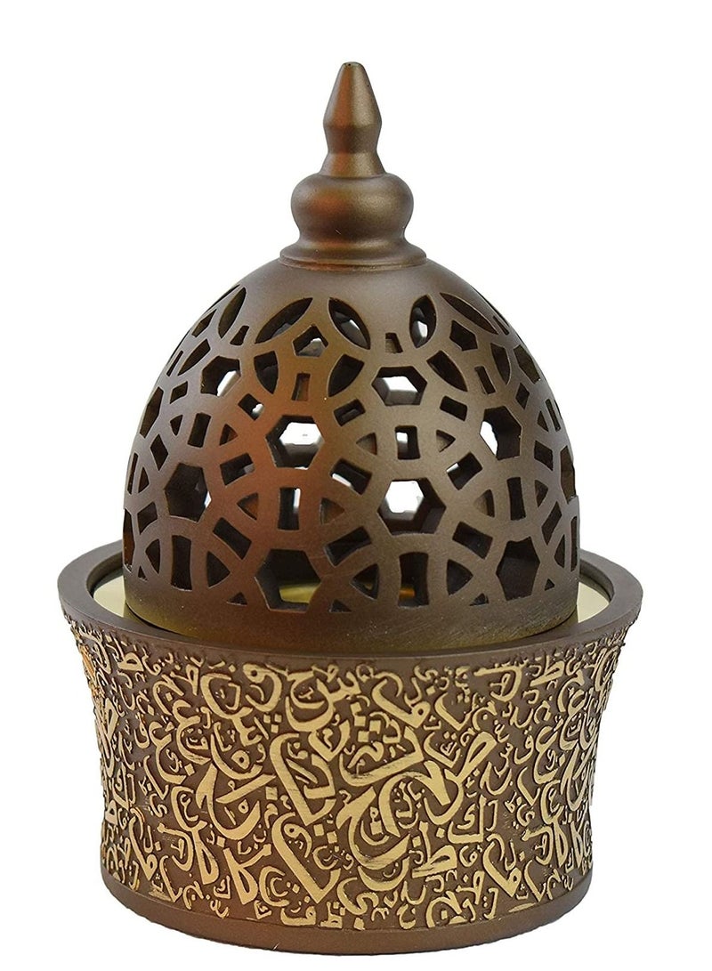 Expo Calligraphy Style Closed Incense/bukhoor Burner  Metal Tray Inside 8in Tall  COFFEE - Image 1