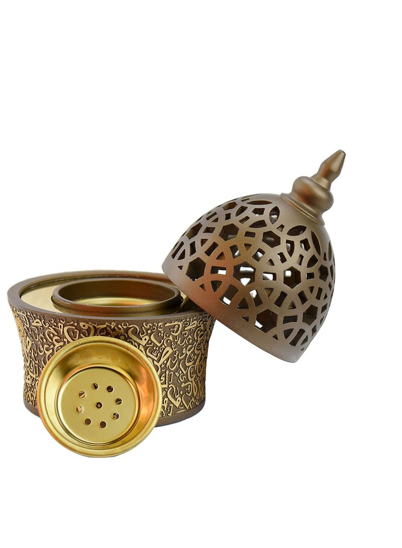 Expo Calligraphy Style Closed Incense/bukhoor Burner  Metal Tray Inside 8in Tall  COFFEE - Image 3