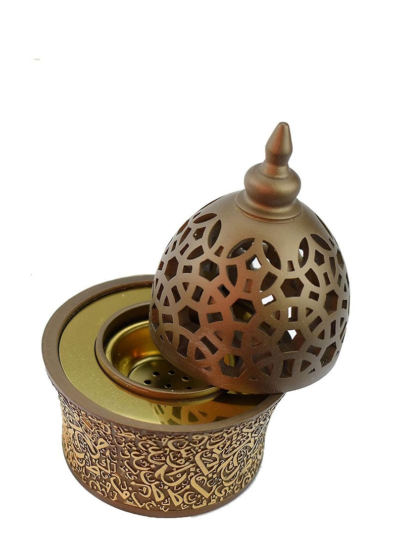 Expo Calligraphy Style Closed Incense/bukhoor Burner  Metal Tray Inside 8in Tall  COFFEE - Image 2