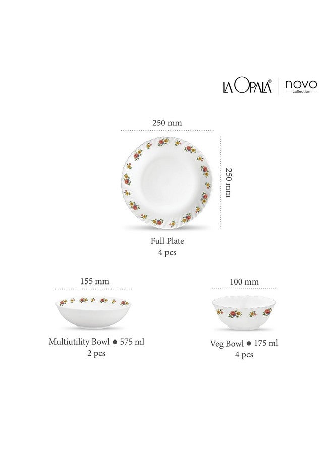 La Opala Novo Collection Opal Glass Crockery | for Family of 4 | Dinner Set 10 pcs Petite Roses | Plates & Bowls for Dining | Microwave Safe | 100% Vegetarian | Extra Strong | Light & White - Image 3