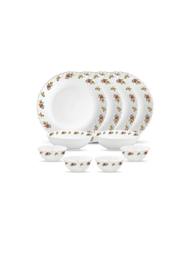 La Opala Novo Collection Opal Glass Crockery | for Family of 4 | Dinner Set 10 pcs Petite Roses | Plates & Bowls for Dining | Microwave Safe | 100% Vegetarian | Extra Strong | Light & White - Image 1