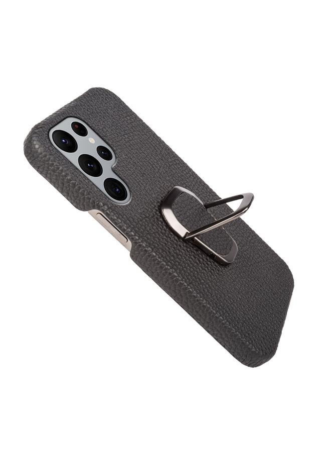 erorex Case For Samsung Galaxy S22 Ultra 5G Ring Holder Litchi Texture Genuine Leather Phone Case - Image 4