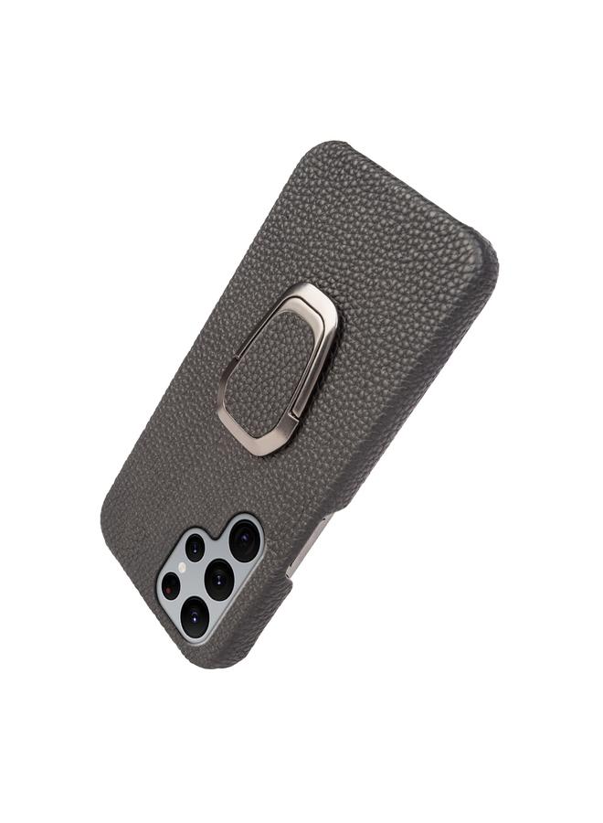 erorex Case For Samsung Galaxy S22 Ultra 5G Ring Holder Litchi Texture Genuine Leather Phone Case - Image 5