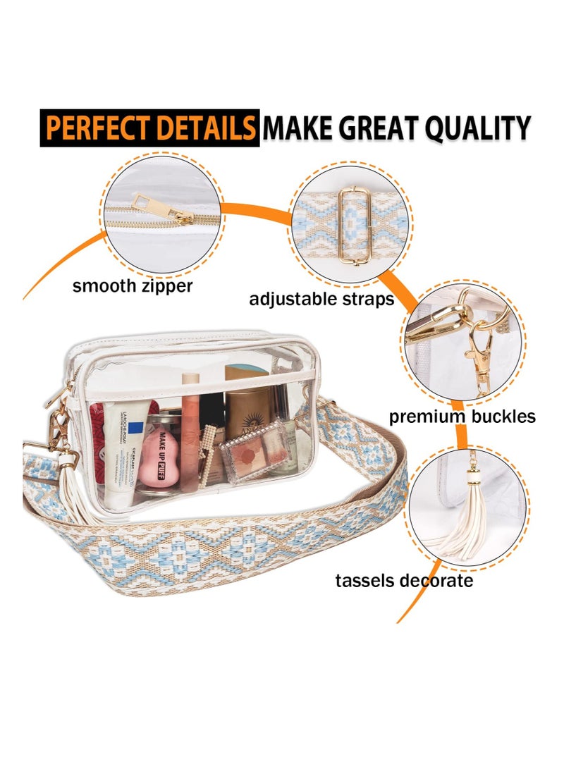 Clear Bag Stadium Approved with Guitar Strap,Clear Crossbody Backpack, Transparent Casual Chest Daypack for Women & Girls, Perfect for Sports, Music Festival, Hiking, Concerts(white)