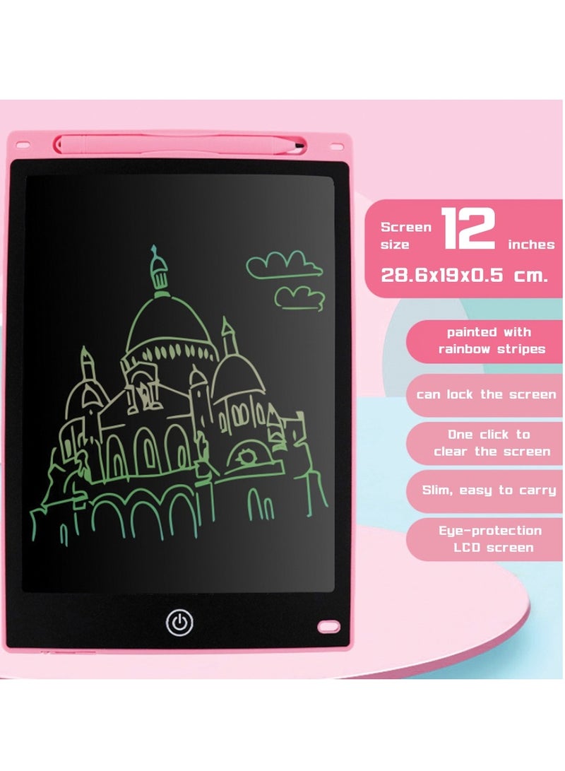 LCD Writing Tablet, Colorful Drawing Board, Educational Toys for Boys and Girls, Pink, 12-Inch - Image 2