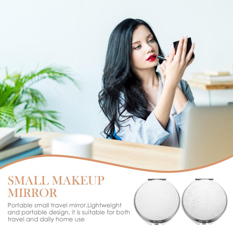 Metal Round Double Sided Folding Travel Makeup Mirror Compact Portable 2 Pack - Image 4