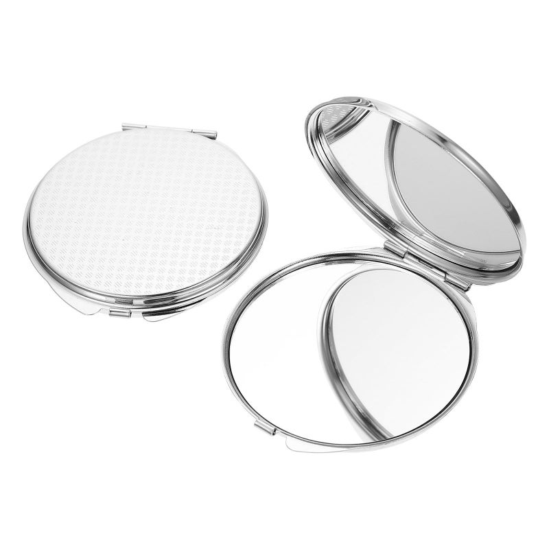 Metal Round Double Sided Folding Travel Makeup Mirror Compact Portable 2 Pack - Image 2