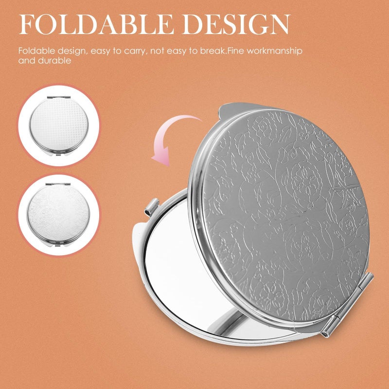 Metal Round Double Sided Folding Travel Makeup Mirror Compact Portable 2 Pack - Image 5