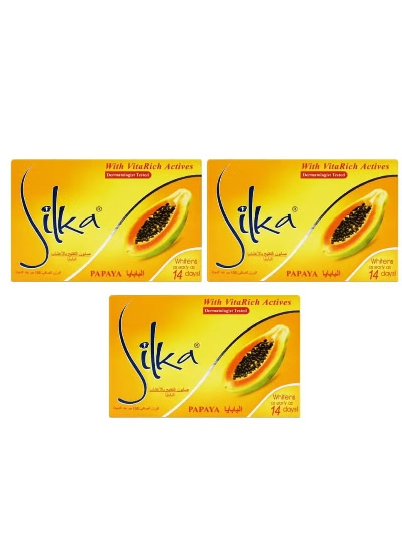 Silkas Papaya Soap Herbal Skin Whitening, 3 Piece