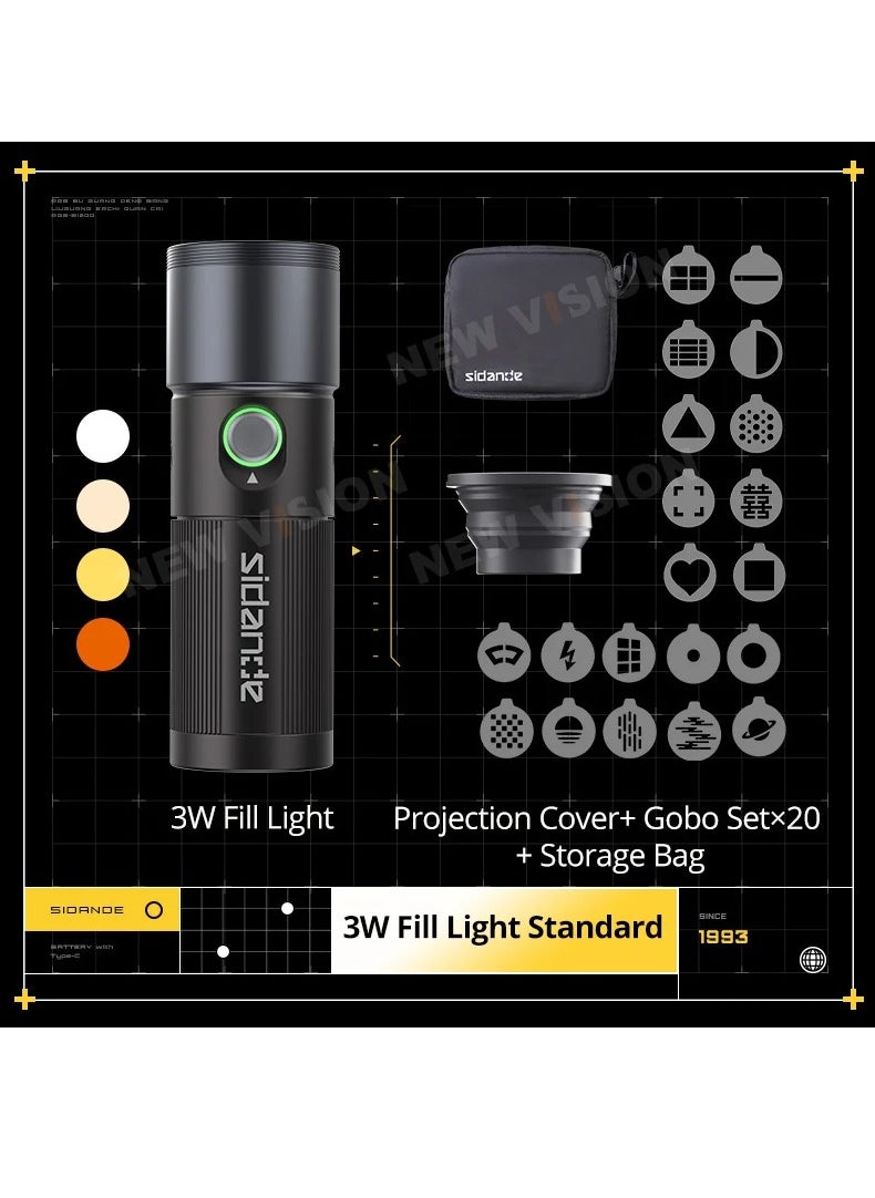 Sidande - SIDANDE Videography Flashlight Zoomable Photography Fill Light Ambience Light with 1/4'' Thread for Camera Stand Cage - Image 1