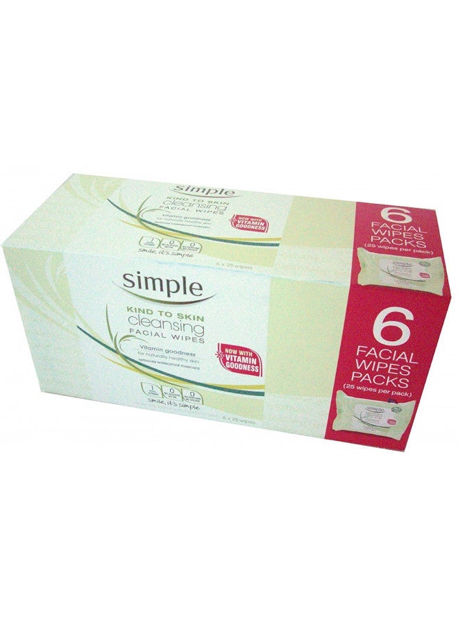 Simple Cleansing Facial Wipes (Boxed 6 packs x 25 wipes) Total 150 Wipes