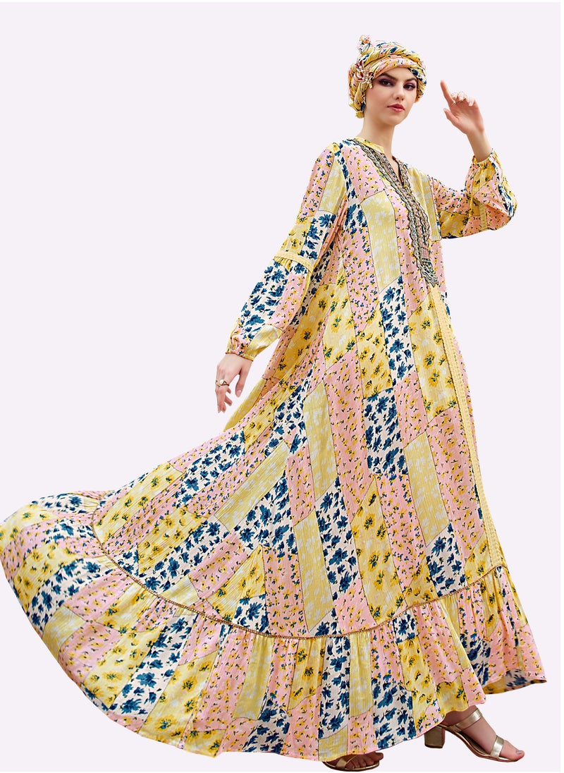 SARA - Sara Floral Collage Printed Jalabiya - Image 1