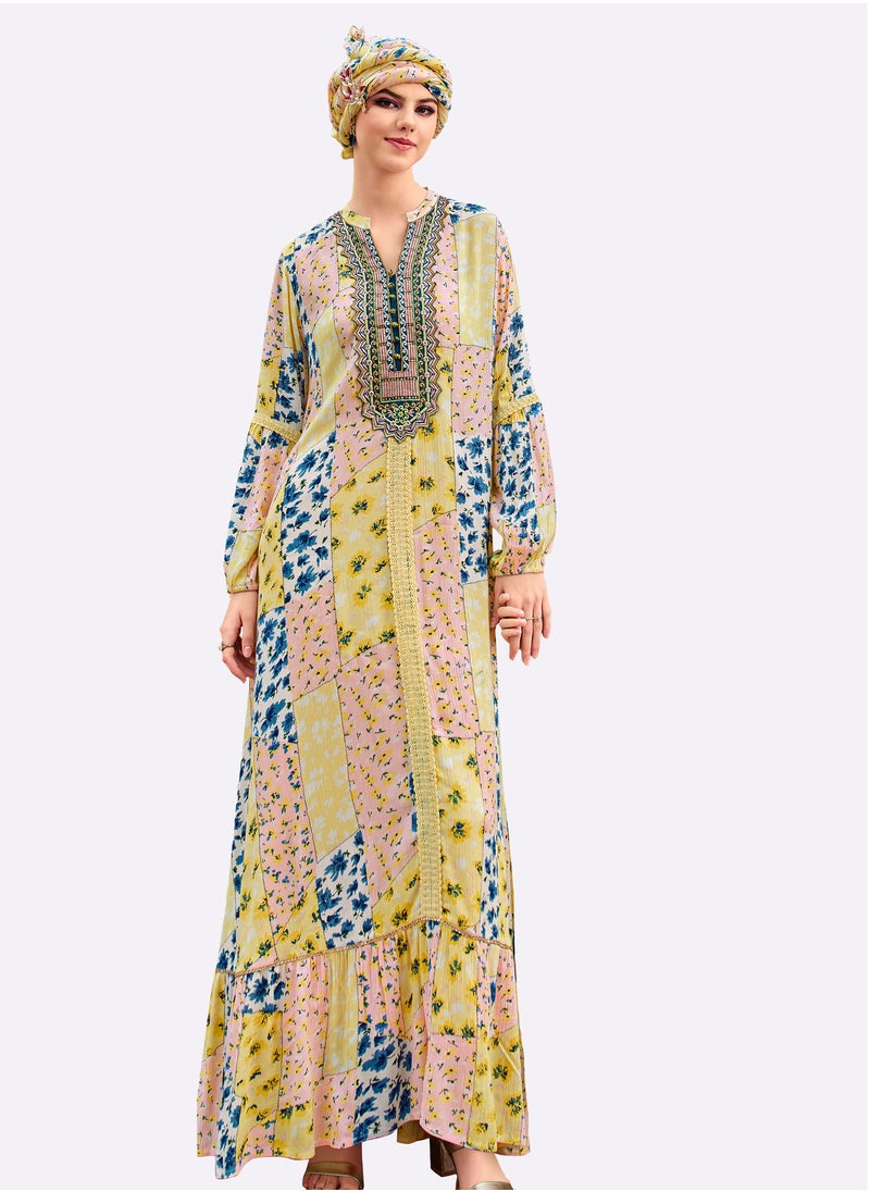 SARA - Sara Floral Collage Printed Jalabiya - Image 1