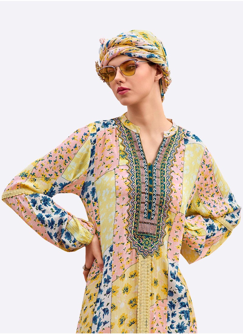 SARA - Sara Floral Collage Printed Jalabiya - Image 1