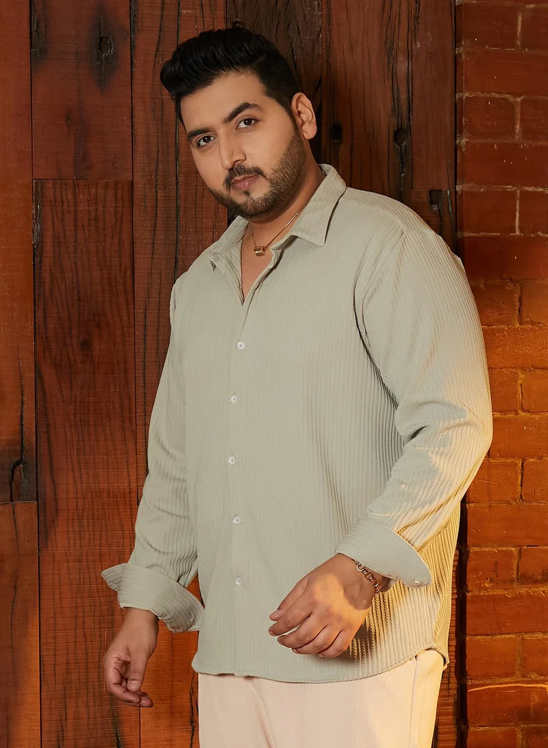 Instafab Plus  Instafab Plus Men's Ecru Beige Rope-Striped Tactile Shirt For Casual Wear | Spread Collar | Long Cuffed Sleeves | Button Closure | Plus Size Shirt Crafted With Comfort Fit For Everyday Wear for Men | Best Price UAE