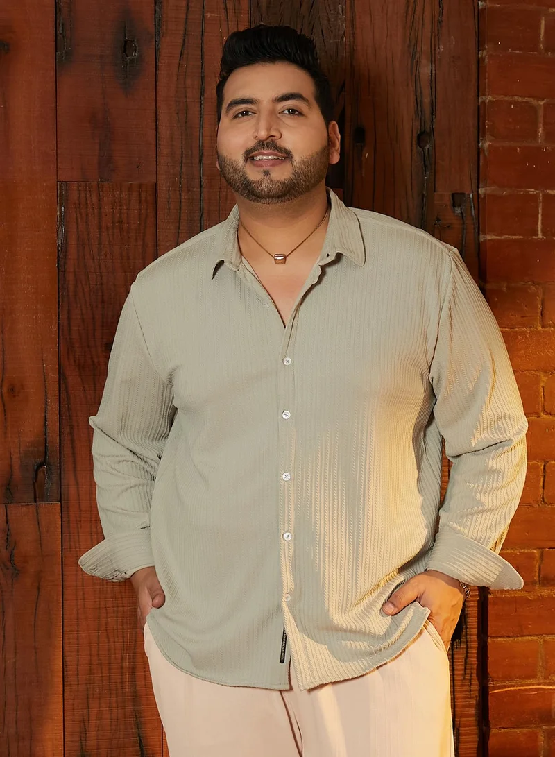 انستافاب بلس قميص رجالي بيج مخطط بحبل مقاس كبير