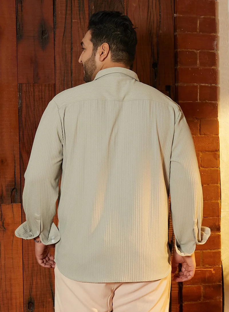 Instafab Plus  Instafab Plus Men's Ecru Beige Rope-Striped Tactile Shirt For Casual Wear | Spread Collar | Long Cuffed Sleeves | Button Closure | Plus Size Shirt Crafted With Comfort Fit For Everyday Wear for Men | Best Price UAE