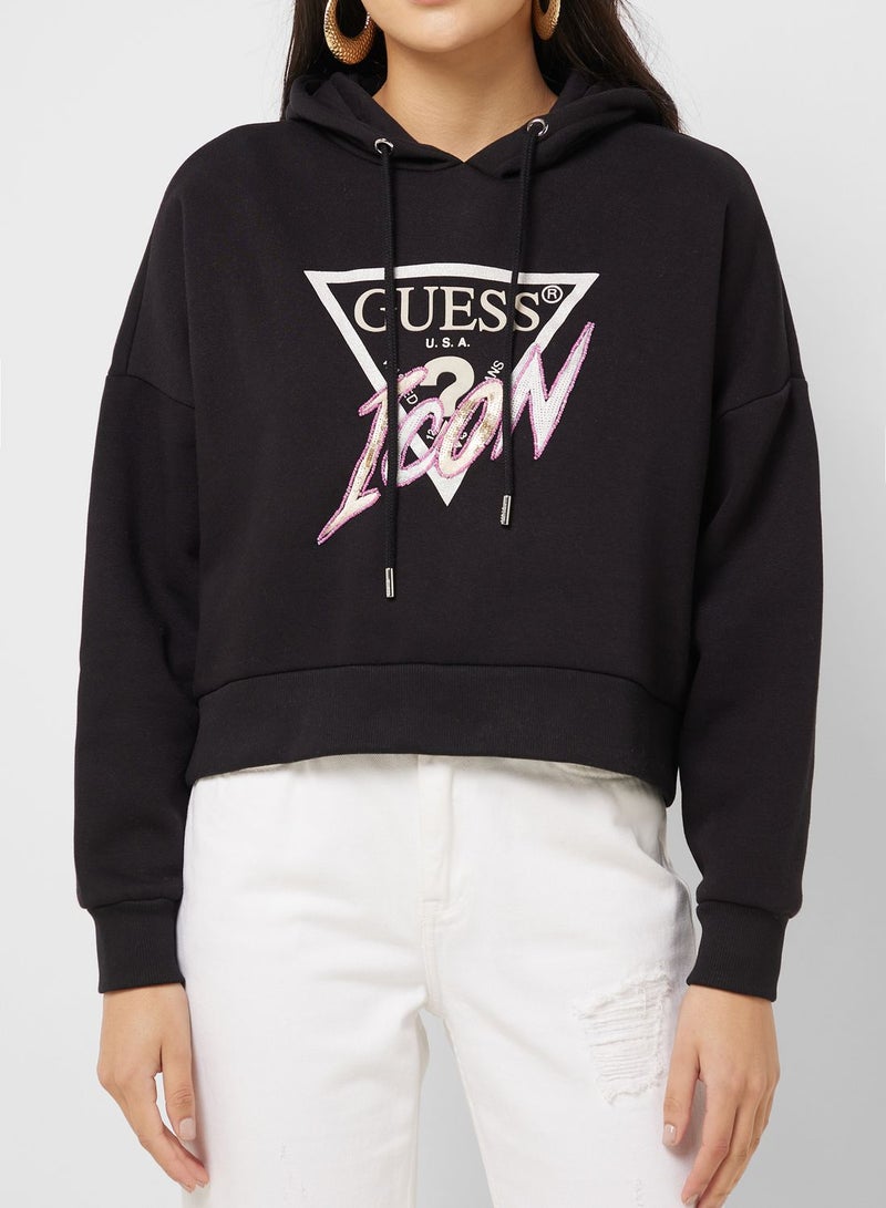 GUESS Drawstring Detail Printed Hoodie - Image 3