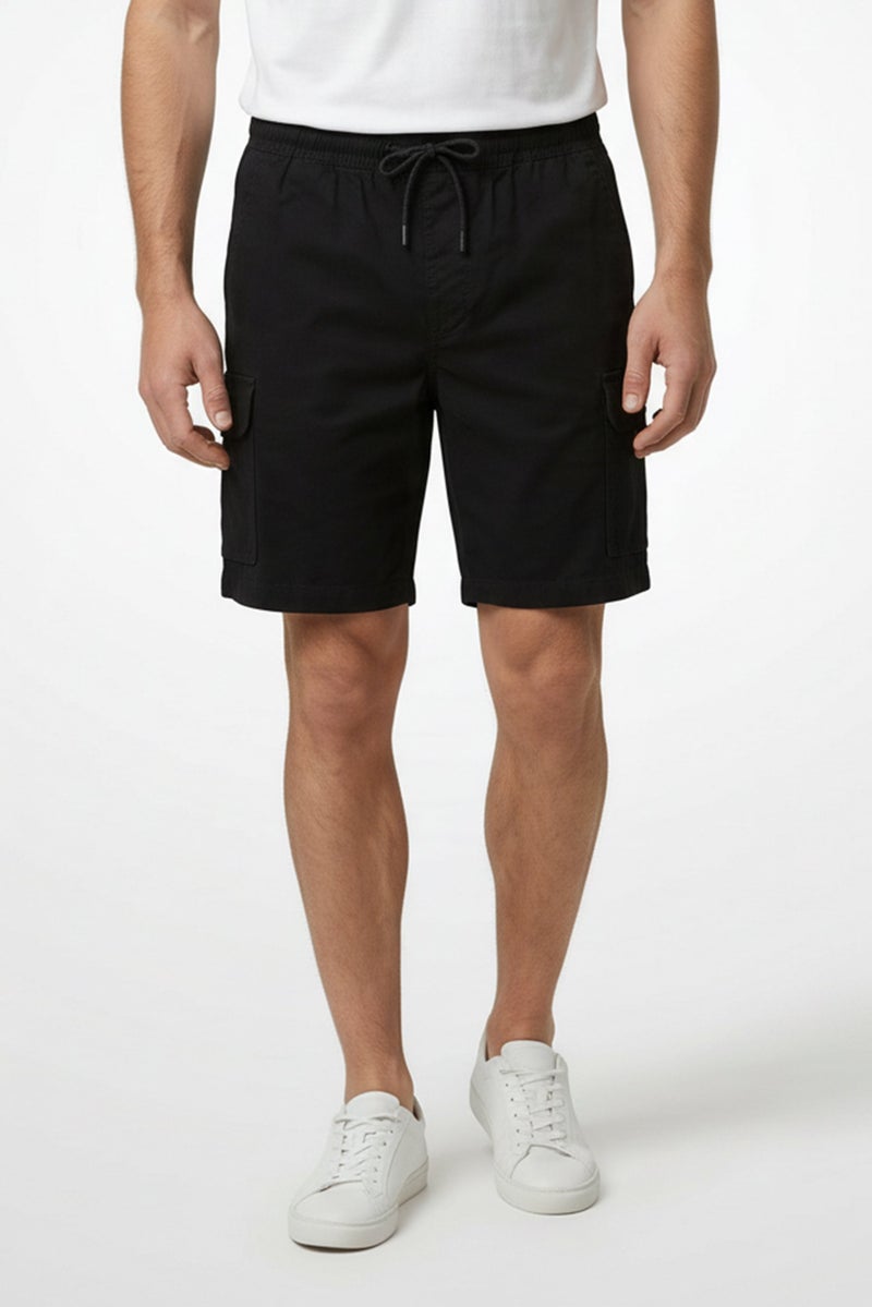 Threadbare Men Plain Cargo Shorts, Black - Image 1