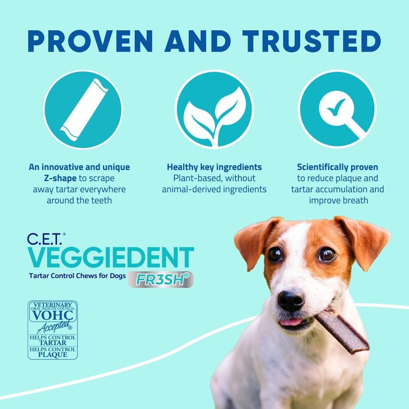 Virbac CET Veggiedent FR3SH Tartar Control Chews for Large Dogs Over 66 Pounds, Plant-Based Formula, 30 Count Bag - Image 4