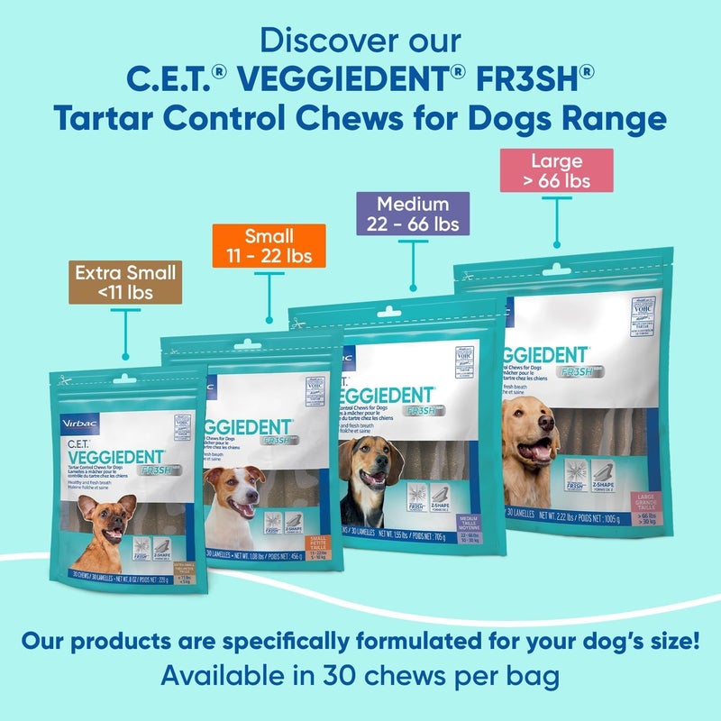 Virbac CET Veggiedent FR3SH Tartar Control Chews for Large Dogs Over 66 Pounds, Plant-Based Formula, 30 Count Bag - Image 5