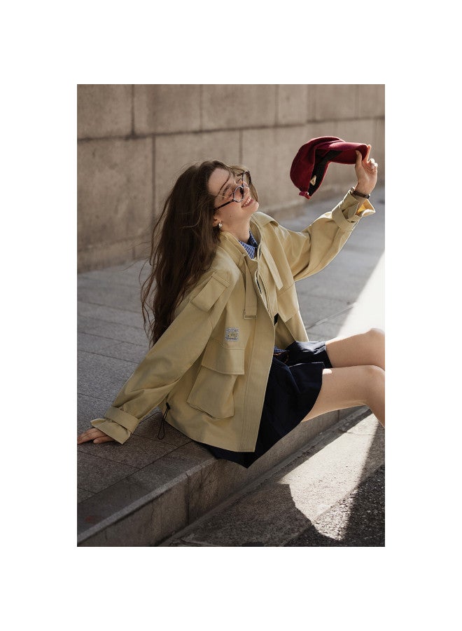 TonLion 2025 Spring Women's Stand Collar Large Pocket Cargo Jacket Casual Korean Style Versatile Lazy Chic Trendy Elegant Outerwear - Image 2