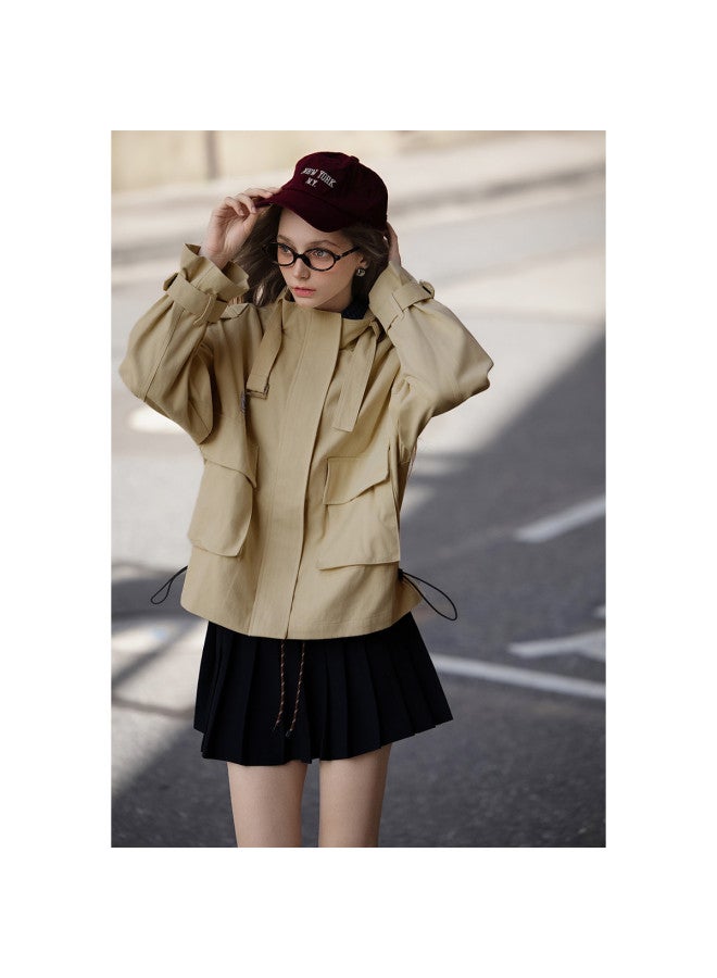 TonLion 2025 Spring Women's Stand Collar Large Pocket Cargo Jacket Casual Korean Style Versatile Lazy Chic Trendy Elegant Outerwear - Image 5