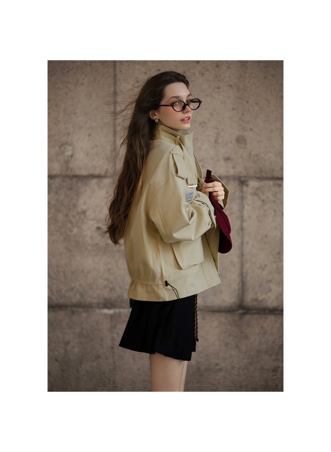 TonLion 2025 Spring Women's Stand Collar Large Pocket Cargo Jacket Casual Korean Style Versatile Lazy Chic Trendy Elegant Outerwear - Image 4