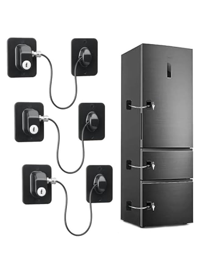 HOOKOR Durku 3Pack Stainless Steel Refrigerator Lock,1pc Refrigerator Lock with 2 Keys, Teenager Safety Lock, with Easy-to-Install Adhesive Backing, Suitable for Cabinet Locks, Freezer Locks and Drawer Loc - Image 1