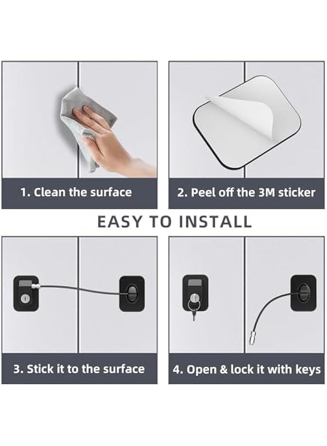 HOOKOR Durku 3Pack Stainless Steel Refrigerator Lock,1pc Refrigerator Lock with 2 Keys, Teenager Safety Lock, with Easy-to-Install Adhesive Backing, Suitable for Cabinet Locks, Freezer Locks and Drawer Loc - Image 5