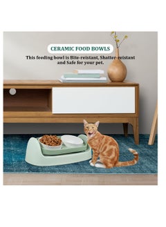 NNC PETS Ceramic cat bowl set for cats & small dogs, Ergonomic plastic cat feeder stand with Dual ceramic bowls, Spoon, Adjustable function, and Non-slip bottom, Easy to clean 40 cm (Green)  - Image 5