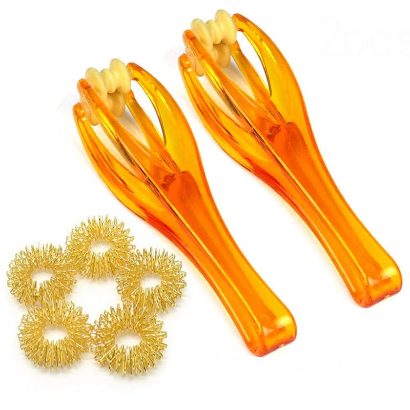 eyxformula 2 Pcs Finger Roller Massager and 5 Pcs Acupressure Massage Rings for Finger Hand Massage Hand Blood Circulation Massage Roller Tools Handheld Stress Relief Double Rubber Joint Roller Massager 
