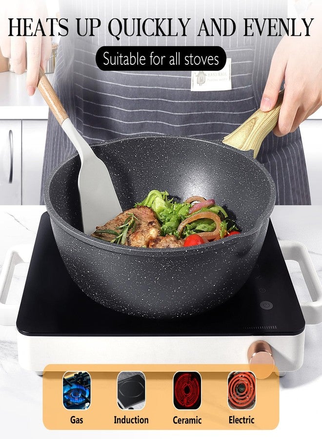GiPP Nonstick Deep Frying Pan, 11 Inch Skillet Working Pan Granite Induction Cookware, 4.5Qt Non Stick Saute Pan with Lid, PFOA PFOS APEO Free, Grey… - Image 4