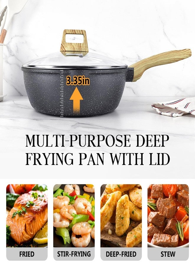 GiPP Nonstick Deep Frying Pan, 11 Inch Skillet Working Pan Granite Induction Cookware, 4.5Qt Non Stick Saute Pan with Lid, PFOA PFOS APEO Free, Grey… - Image 3
