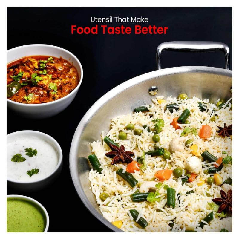 Shritik Triply Stainless Steel Kadai with Lid (24cm, 3L) | 2.5 mm Thick | Triply Kadai with Heavy Bottom | Induction Friendly Triply Stainless Steel Cookware Kadhai | 5 Year Warranty - Image 4
