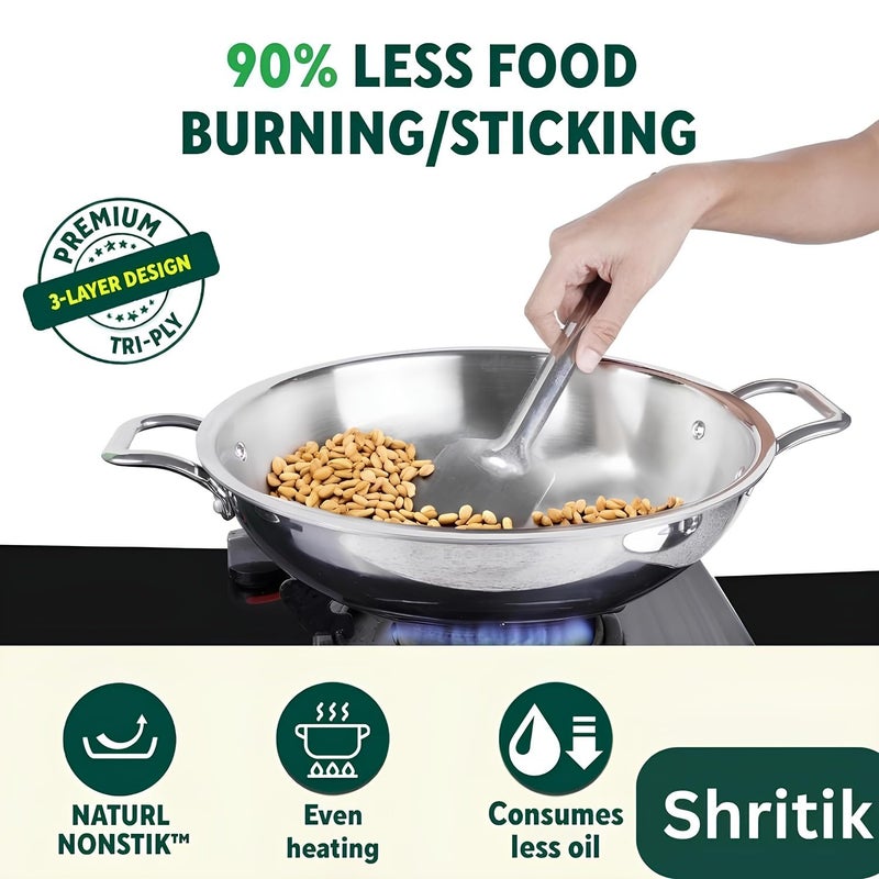Shritik Triply Stainless Steel Kadai with Lid (24cm, 3L) | 2.5 mm Thick | Triply Kadai with Heavy Bottom | Induction Friendly Triply Stainless Steel Cookware Kadhai | 5 Year Warranty - Image 5
