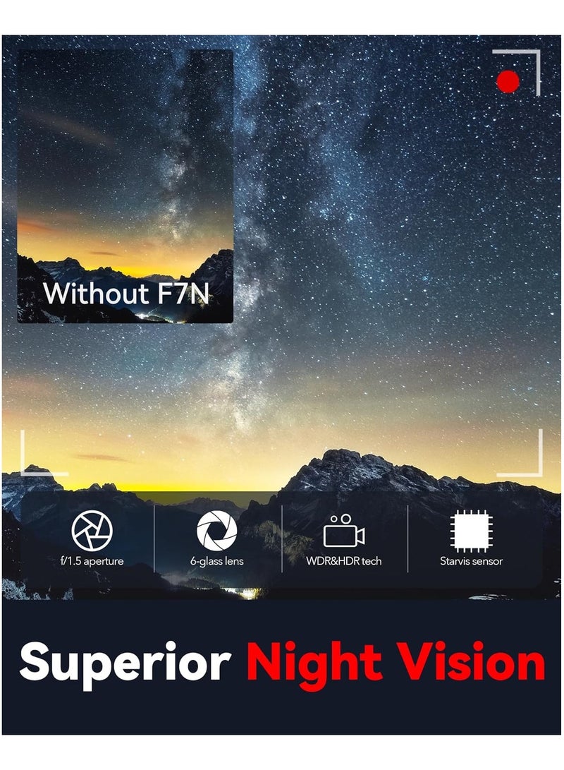 ريد تايجر كاميرا مزدوجة للوحة القيادة REDTIGER F7N بدقة 4K مع بطاقة 64 جيجابايت، ونظام تحديد المواقع العالمي (GPS) واي فاي، وكاميرا أمامية بدقة 4K وخلفية بدقة 1080 بكسل، وزاوية واسعة 170 درجة للسيارات، ومستشعر تسارع، ورؤية ليلية، وشاشة 3.18 بوصة، ووضع ركن السيارة، وتدعم ذاكرة 256 جيجابايت كحد أقصى - Image 5