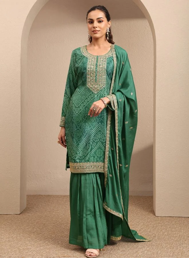 لباس Printed Chinon Straight Kurta, Sharara And Dupatta Set