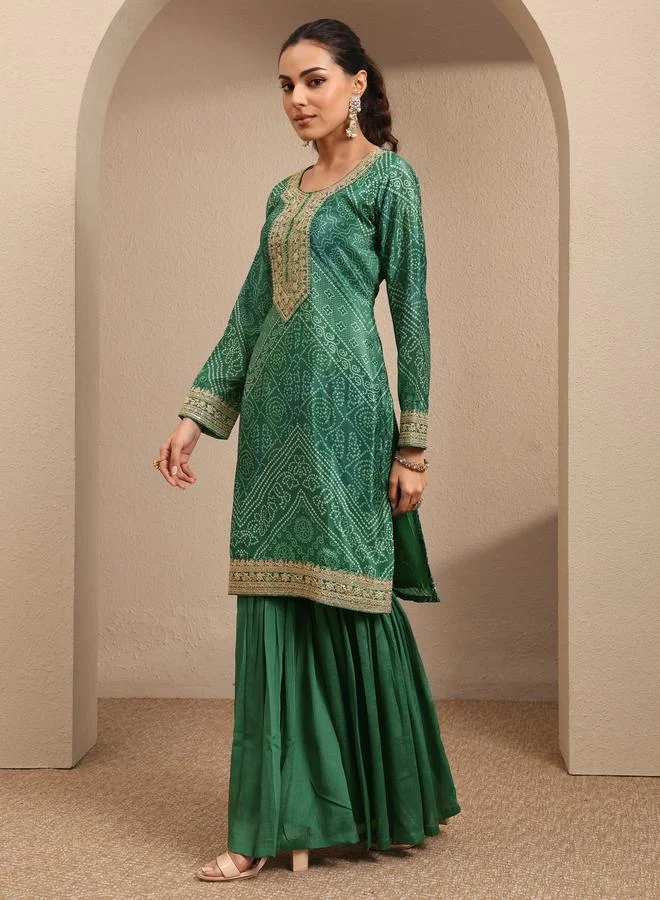 لباس Printed Chinon Straight Kurta, Sharara And Dupatta Set