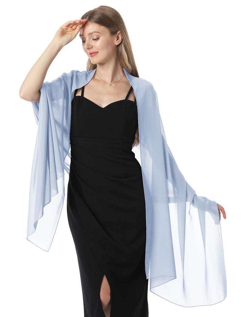 Hotshawl Chiffon Shawls and Wraps for Evening Dresses Women Elegant Soft Scarf Bridal Scarve Wedding Stole (Light Blue, One Size) - Image 4