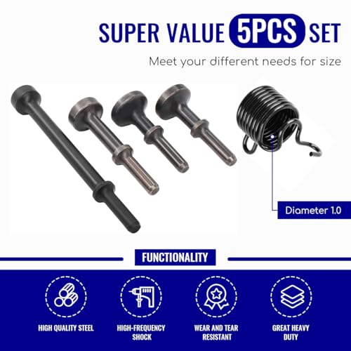 Dalekay 5 Pcs Air Hammer Bits Set, 0.401 Shank Smoothing Pneumatic Air Hammer Pneumatic Chisel Bits Tools Kit, Extended Length Hammer Tool With Spring. - Image 3