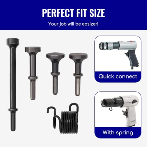 Dalekay 5 Pcs Air Hammer Bits Set, 0.401 Shank Smoothing Pneumatic Air Hammer Pneumatic Chisel Bits Tools Kit, Extended Length Hammer Tool With Spring. - Image 4