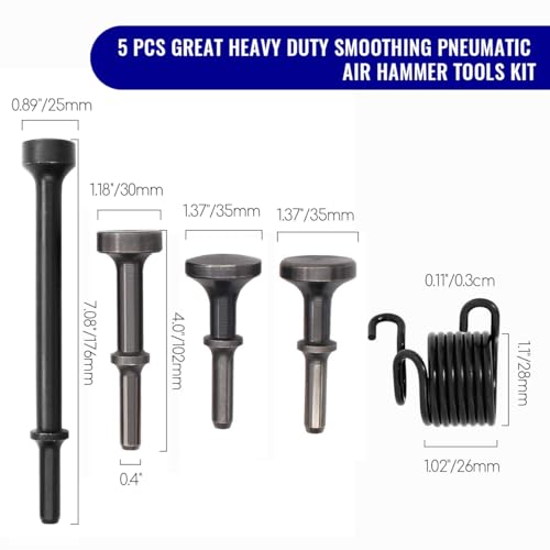 Dalekay 5 Pcs Air Hammer Bits Set, 0.401 Shank Smoothing Pneumatic Air Hammer Pneumatic Chisel Bits Tools Kit, Extended Length Hammer Tool With Spring. - Image 2