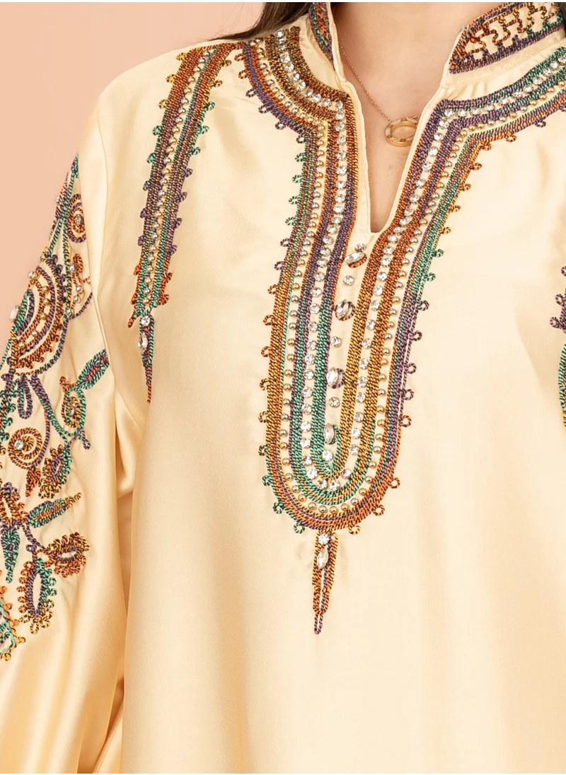 IKKXA Gleaming Crystal and Print Jalabiya IK1016 Yellow