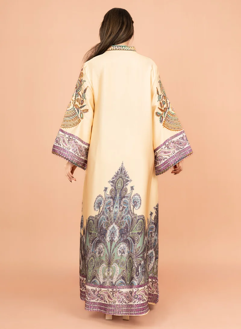 IKKXA Gleaming Crystal and Print Jalabiya IK1016 Yellow