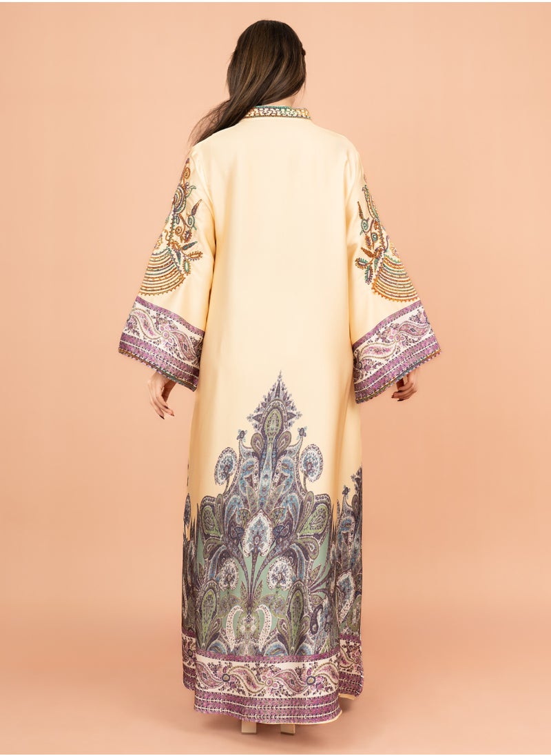 IKKXA Gleaming Crystal and Print Jalabiya IK1016 Yellow  - Image 4