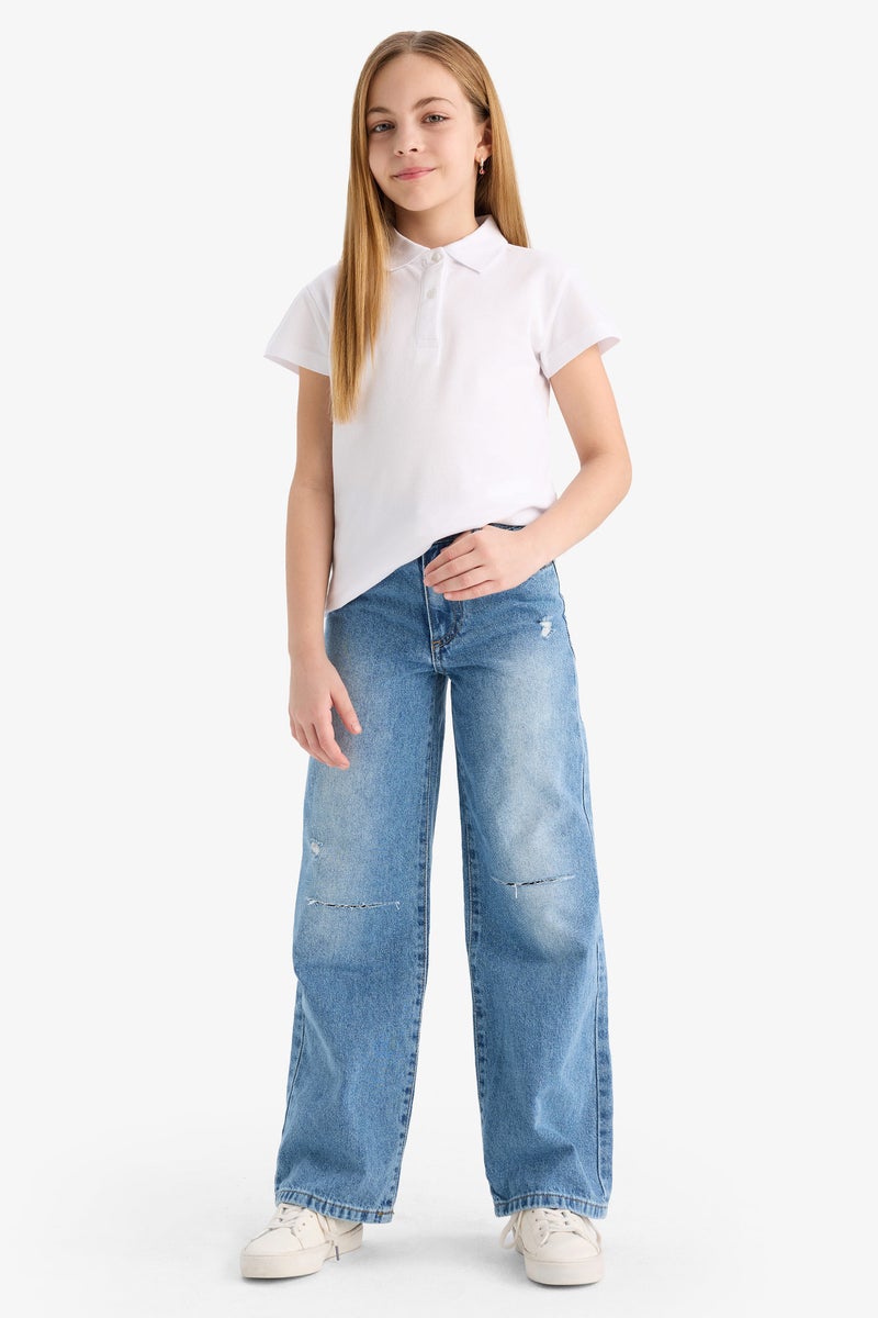 ديفاكتو تيشيرت بولو بناتي بيزك قطن نص كم قصة عادية - Image 2